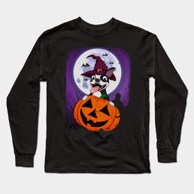 Halloween Dog Witch Pumpkin Long Sleeve T-Shirt by E